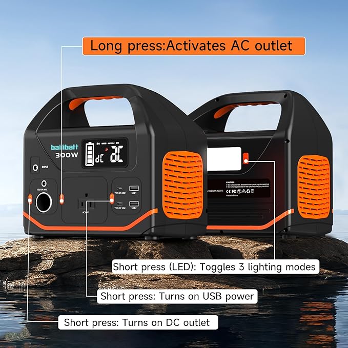 Portable Power Station, 266wh Portable Generator Camping Home Use Lithium Battery, Power Station 300W Emergency Backup with 120V Pure Sine Wave AC Outlet