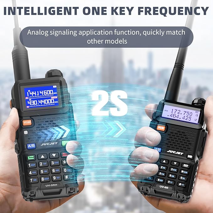 5RH Ham Long Range Radio 10W Radio (Upgraded of UV-5R), 999CH One Key Frequency Match, 2500mAh Battery Rechargeable Walkie Talkies, with Programming Cable, Earpiece, Type-C Charging(2 Pack)