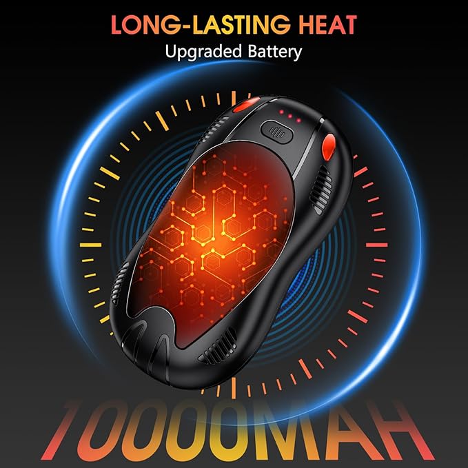 Hand Warmers Rechargeable 10000mAh 2 Pack, FANDLISS Electric Hand Warmers with Double Side Heating 3 Levels Heat, Portable Pocket Heater with AI-Smart Chips, Gifts for Work, Outdoor, Golf, Hunting