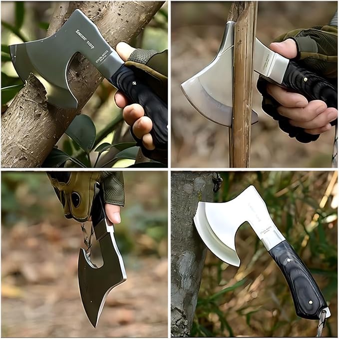 DOOM BLADE 8.5" Camping Hatchet Axe with Nylon Sheath,Small Tomahawk Viking Axe Forged High Carbon Steel for Full Tang Wooden Grip,Portable Camping Axe for Outdoor Splitting Wood,Hunting Survival