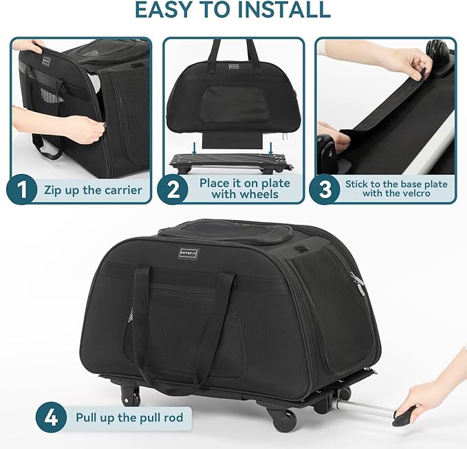 PETSFIT Extra Large Pet Carrier with Wheels- Rolling Dog Carrier for 2 Small Dogs, Large Cat Carrier on Wheels with Adjustable Safety Rope & Waterproof Bottom (?โยต?โ๏ฟฝ?โโข ?โยจ?โล ?โโ?โ๏ฟฝ?โล ?โ๏ฟฝ?โโ ?โยจ?โโ?โโ?โโ?โ๏ฟฝ?โโ?โโ ?โโฆ)