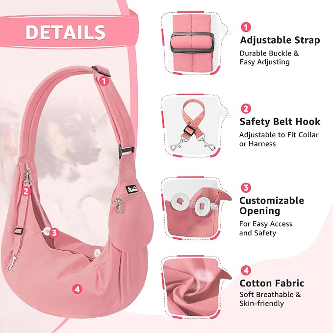 SlowTon Dog Carrier Sling - Thick Padded Shoulder Strap Adjustable Dog Carriers for Small Dogs, Puppy Carrier Purse for Pet Cat with Front Zipper Pocket Safety Belt Machine Washable (PH, XS)