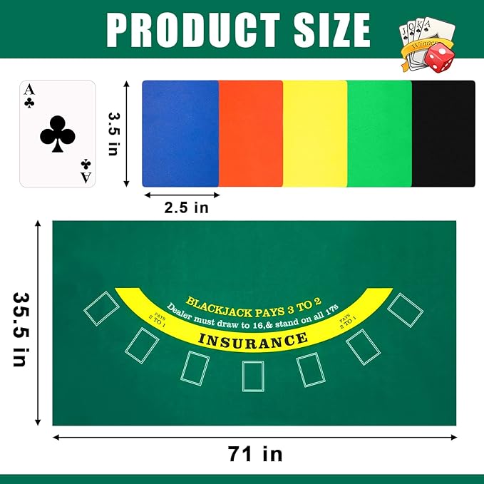 Aoriher Blackjack Game Combo Set, Include Blackjack Layout Felt,Shoe 6 Deck Automatic Card Shuffler Discard Holder Trays and 10 Cut Cards for Casino, Party Night(Green)