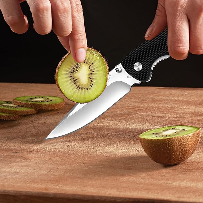 Vickay Pocket Knife for Men, Folding Knife with Clip, 3.74-inch 8Cr13MoV Steel Blade, G10 Handle EDC Knife for Outdoor Camping, Tactical, Hunting and Fishing Gift (Black)