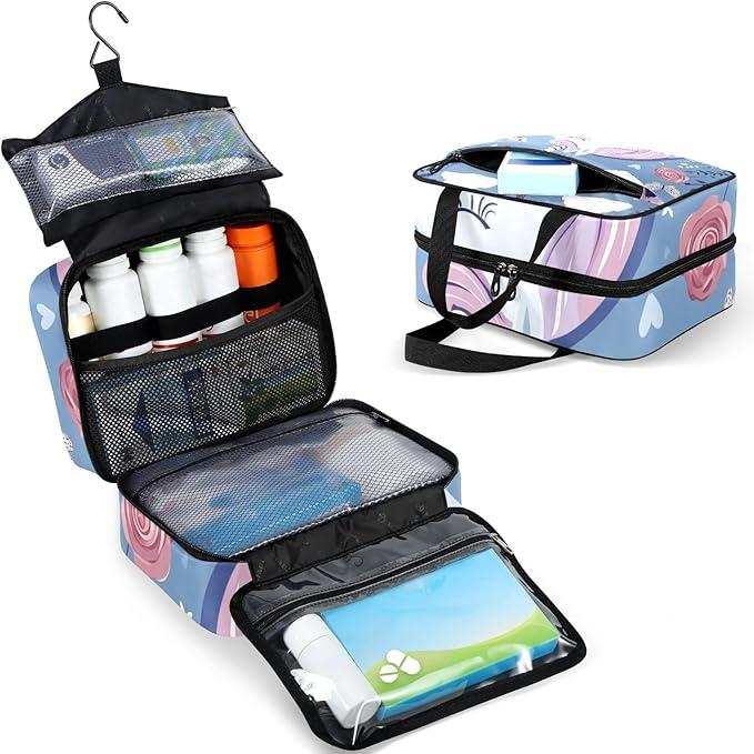 Fustylead Beautiful Unicorn in Rose Garden with Butterflies Travel Medicine Organizer Bag Home Storage First Aid Kit Large Pill Case with Zipper for Pill Bottle, Vitamins, and Medical Supplies