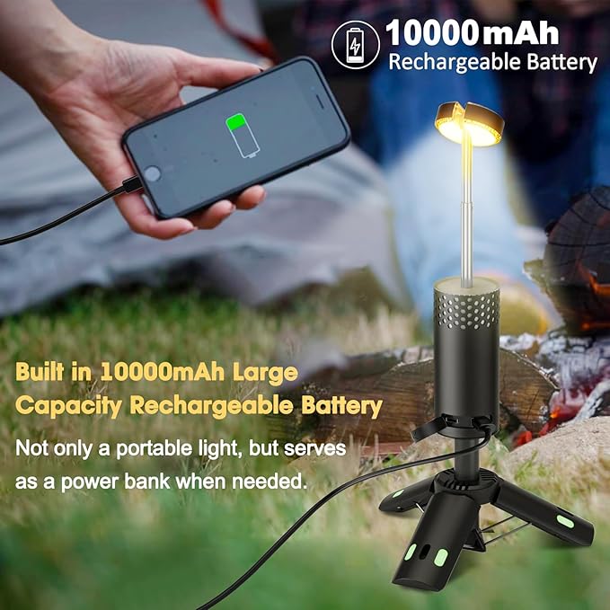 Camping Lights Rechargeable, Detachable Camping Lantern with Stand, Telescopic Waterproof Camp Lamp, Magnetic Work Hanging Light, LED Tent Flashlights for Emergency (Black)