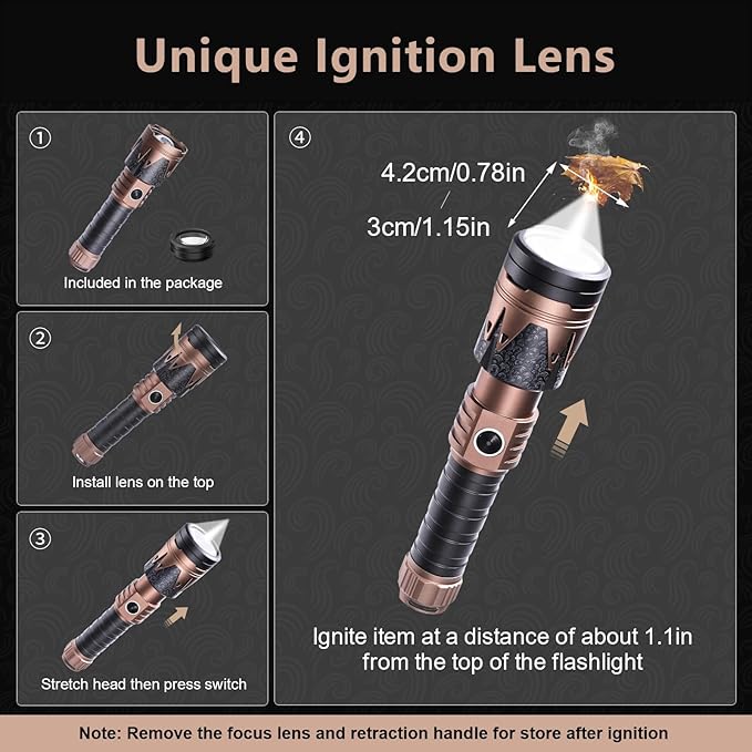 SKYFIRE Rechargeable Flashlights High Lumens 2 Pack with Ignition Lens,3000lm Mini Bright Tactical Torch with 6 Modes Waterproof Zoomable LED Flash Light for Camping Essentials Outdoor Home Emergency