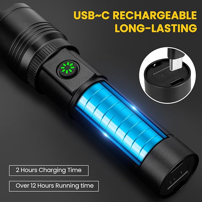 azamine Rechargeable Flashlights High Lumens, 99000LM Super Bright Flash Light with 6 Modes, Adjustable Powerful Handheld LED Flashlight for Home Camping