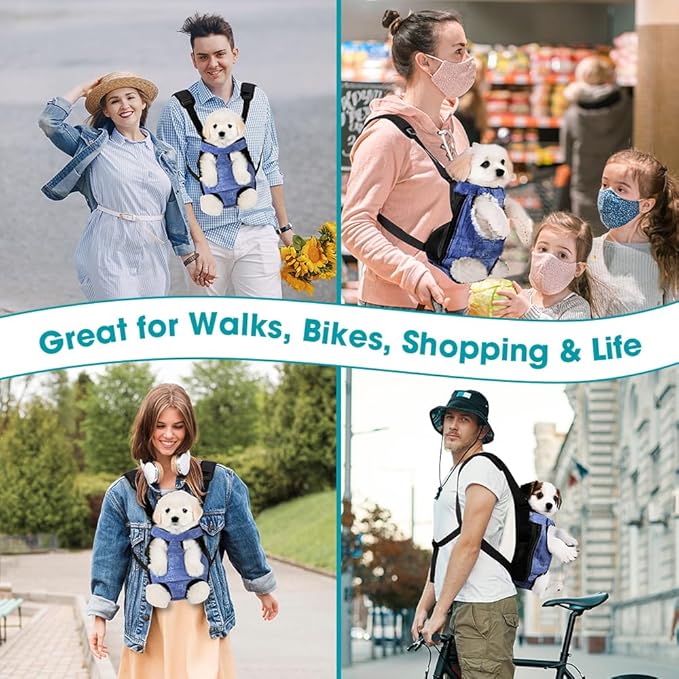 Dog Backpack Carrier, Front Pocket for Essentials, Legs Out Carrying Sling Travel Bag for Small Medium Dogs 2.5-4 Lbs, Soft Wearable Puppy Chest Carry Backpacks for Walking/Hiking/Camping/Traveling