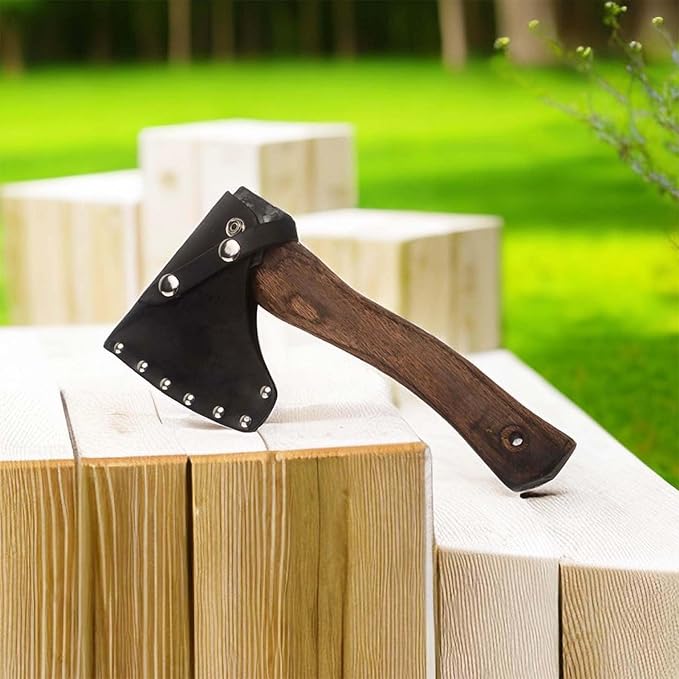 Pack of 1 Black Leather Hatchet Sheath Axe Adjustable Button Cover Camper Axe Head Protector Tool Lumberjack Outdoors Essentials