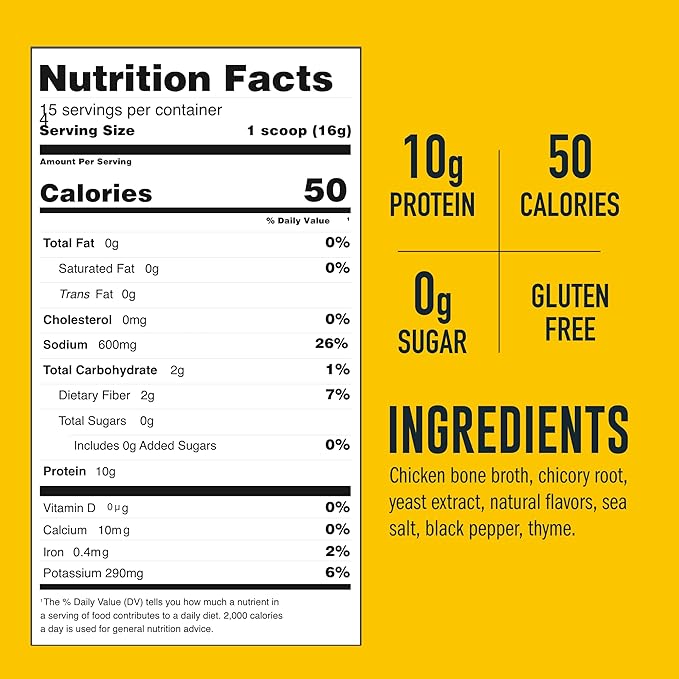 LonoLife Chicken Bone Broth Powder Mix | 10g Protein | Collagen-Rich, Keto & Paleo Friendly | Natural Ingredients | 8oz Bulk Container (15 Servings)