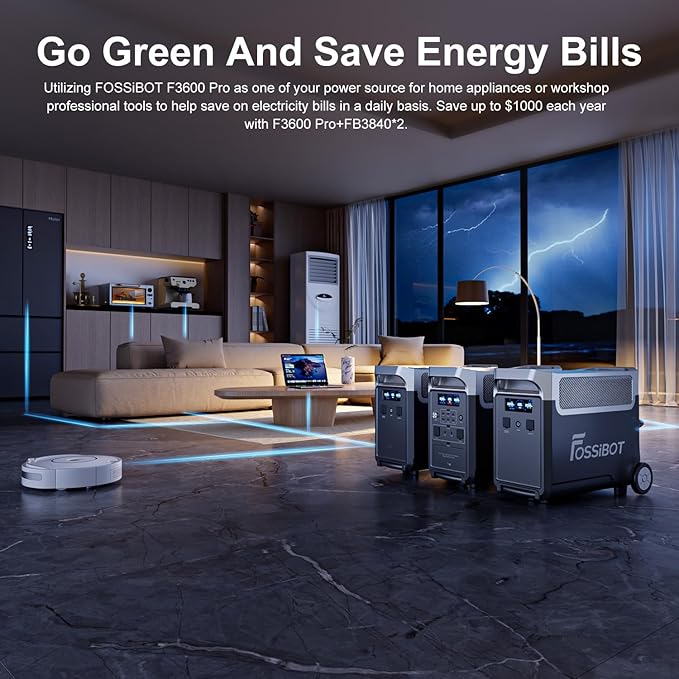 FOSSiBOT Solar Generator F3600 Pro with 2x420W Solar Panel, upgraded 3840Wh Portable Power Station,LiFePO4 Battery Solar Generator,1.8H Fast Charging 5x120V AC for Home, Camping, RV, Emergencies