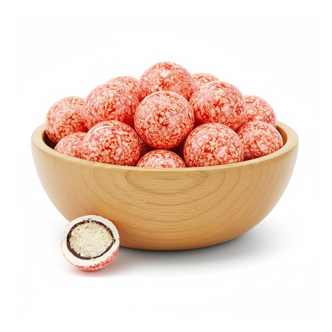 NY Spice Shop Strawberry & Creme Chocolate Malt Balls Party Decorations - 8 Ounce Malted Milk Ball Candy Birthday Gifts - Chocolate Malted Milk Ball - Dark Chocolate Malt Balls Holiday Snacks