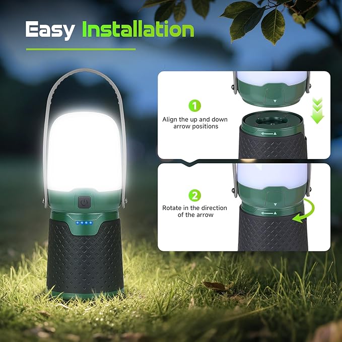 4 in 1 Modular Rechargeable Camping Lantern, Portable LED Flashlight, Outdoor Camp Fan, 4400mAh Power Bank, IPX4 Waterproof Camping Essentials Set for Emergency, Hiking, Fishing