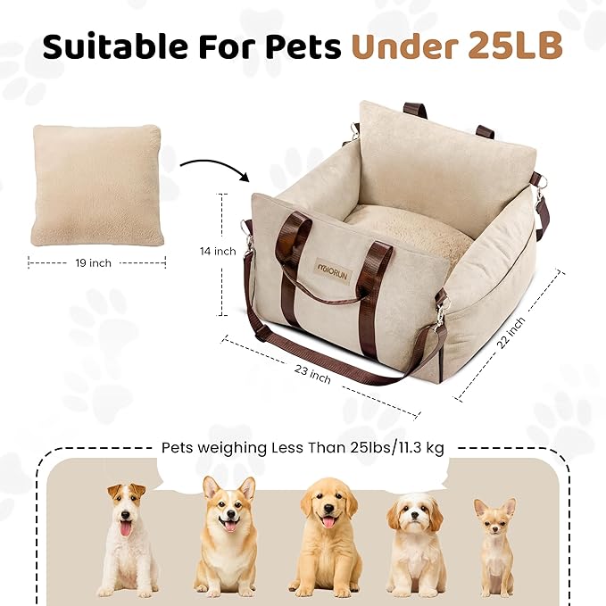 Booster Cozy Dog Car Seat for Medium Dogs, Soft Dog Bed for Car, Safety Travel Bed & Portable Pet Carrier, Removable & Washable with Storage Pockets, Clip-On Safety Belt
