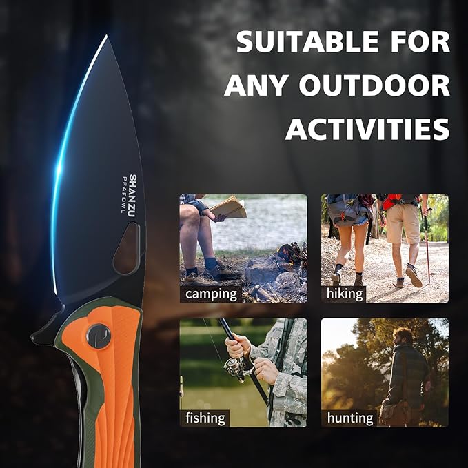 SHAN ZU Pocket Knife 3.2 in, Powder Steel Blade EDC Folding Knife for Men & Women, Utility Survival Knife with G10 Handle & Pocket Clip for Camping Fishing Hiking Hunting-Orange