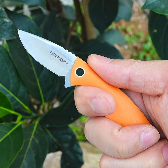 TONIFE Neck Knife Mini Outdoor Survival Fixed Blade Knife, EDC High Hardness Sharp Blade 1.7'' Portable Neck with Kydex Sheath and Ball Chain (orange)