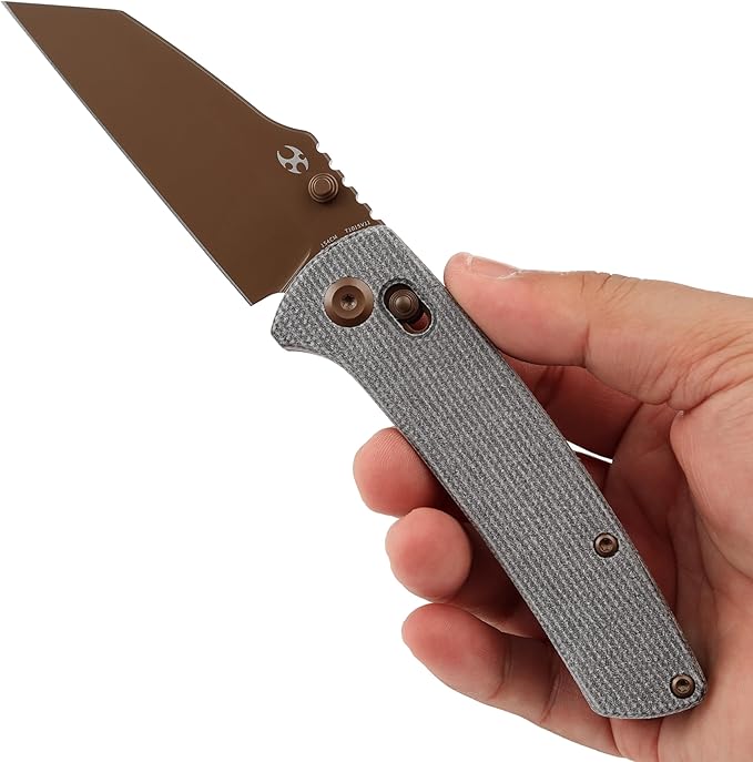 KANSEPT Main Street Pocket Folding Knife, 3.36''Rose Gold Coated 154CM Sharp Blade, Black Micarta Handle with Axis Lock and Thumb Stud, Clip for Camping Hiking Fishing Gift Everyday Carry T1015v11