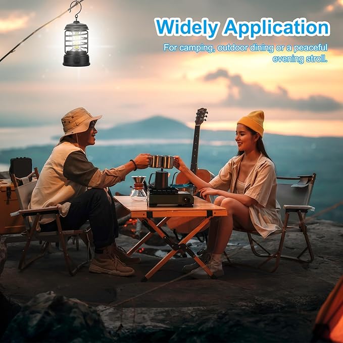 PATIKIL LED Camping Lantern, 2 Pack Vintage Lantern 2 Light Modes Portable Battery Powered Hanging Outdoor Tent Light for Camping, Hiking, Fishing, Dark Green 5.91 Inch
