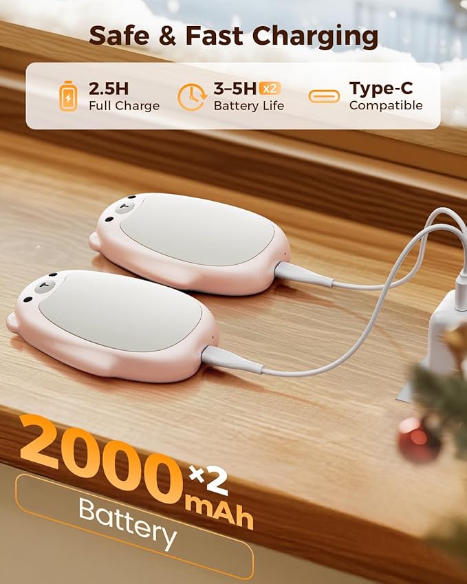 SWEETFULL Hand Warmers Rechargeable ??Cute Bear, 2 Pack Magnetic Hot Hands, Reusable Electric Pocket Heater, Great Gift for Daughter, Kids, Wife, or Bestie, Portable for Outdoor & Camping