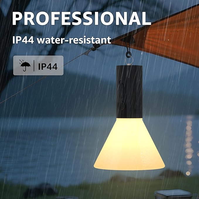 Rechargeable Warm White LED Light with 3 Brightness Levels, IP44 Weatherproof, USB Charging - Portable Hanging Lamp for Camping, Tents, Patio