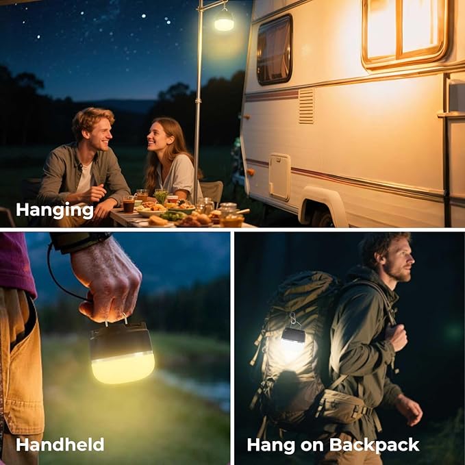 LED Camping Lantern, 8000mAh Rechargeable Camping Tent Light with 13 Light Modes, 6 Brightness Adjustable Tent Lamp, Waterproof Emergency Hanging Light for Hurricane, Power Outages