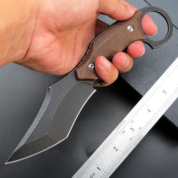 C1117 Fixed Blade Knife,D2 Steel Blade +Micarta Handle Outdoor EDC Survival Claw Knife with Kydex Sheaths(Brown) …