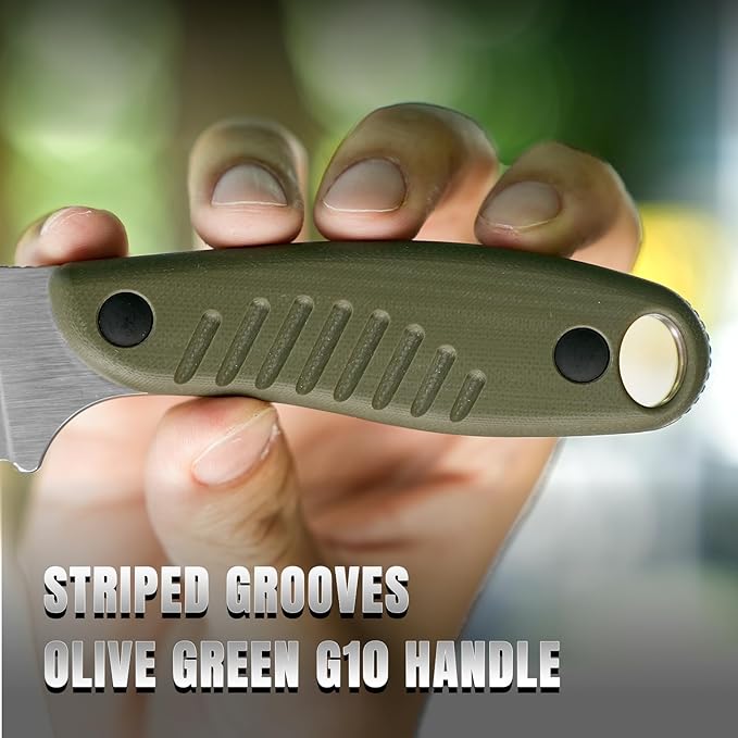 Kizer Hare Fixed Blade Knife with Sheath, 3.14" Nitro V Blade EDC Hunting Knife with Olive Green G10 Handle, Small Bushcraft Neck Knives, Outdoor Camping Knives for Men Women, 1077M2