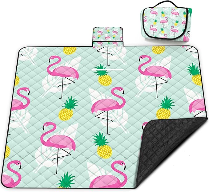 Extra Large Picnic Blanket Waterproof,80"x 80"Foldable Machine Washable Beach Blankets,Outdoor Blanket for 6-8 Adults,Picnic Mat Suitable for Indoor Crawling,Park Beach,Camping,Hiking,Travel(Flamingo)