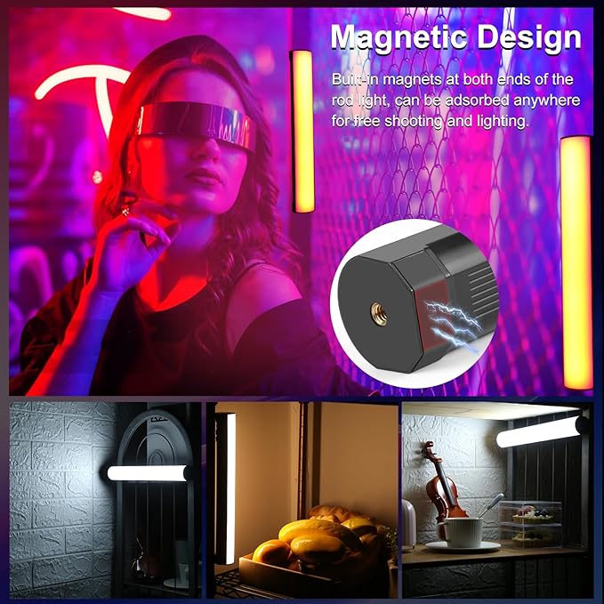 PULUZ Magnetic Handheld Light Wand, Full Color RGB Light Stick, LED Fill Light with 3000mAh Rechargeable Battery, 2500-9000K Dimmable Camera Tube Light for Studio Photography TikTok YouTube Vlog, 30cm