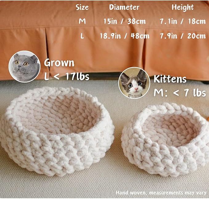 Cat Nest Bed ??Premium Handwoven Washable Extra Soft Round Cave House for Indoor Kitten & Kitty, Small & Large (MapleLeaf Red,Large)