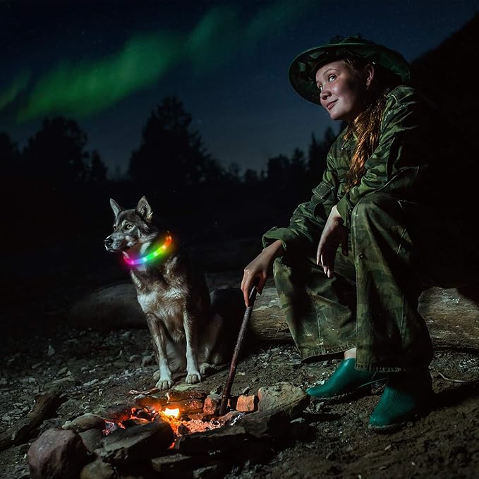 LED Dog Collar, Rechargeable RGB Color Changing Light Up Dog Collars, Waterproof Dog Lights Make Pet Visible and Safety for Night Walking,Outdoor, Camping, for Small Medium Large Dogs