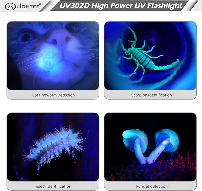 LIGHTFE UV Flashlight 365nm Blacklight UV302D with LG LED Source, Black Filter Lens, Max.3000mW Power for UV Cure, Glow Rocks, Pet Urine Detection, AC Leak Detection