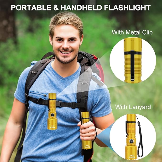Flashlights High Lumens Rechargeable, Super Bright 1500 Meters Long Range Small Powerful Flashlight, 6 Modes LED Tactical Pocket Waterproof Flash Light for Home Emergency (1, Yellow Gold)