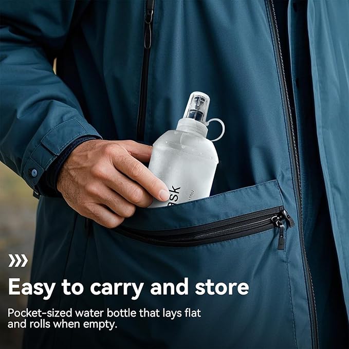 250ml Soft Flask, Soft Water Bottle for Hydration Packs, Running, Hiking, Cycling and Climbing - White