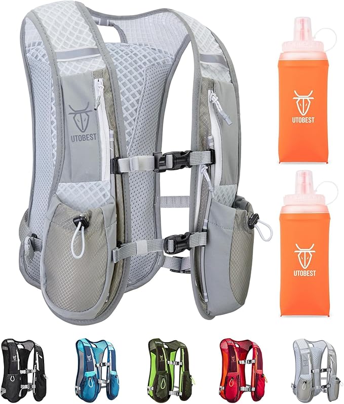 Running Vest, 5L Hydration Vest Lightweight, Breathable and Sweatproof Running Backpack, Adjustable Running Hydration Vest for Trail Running Marathon Race Jogging Cycling