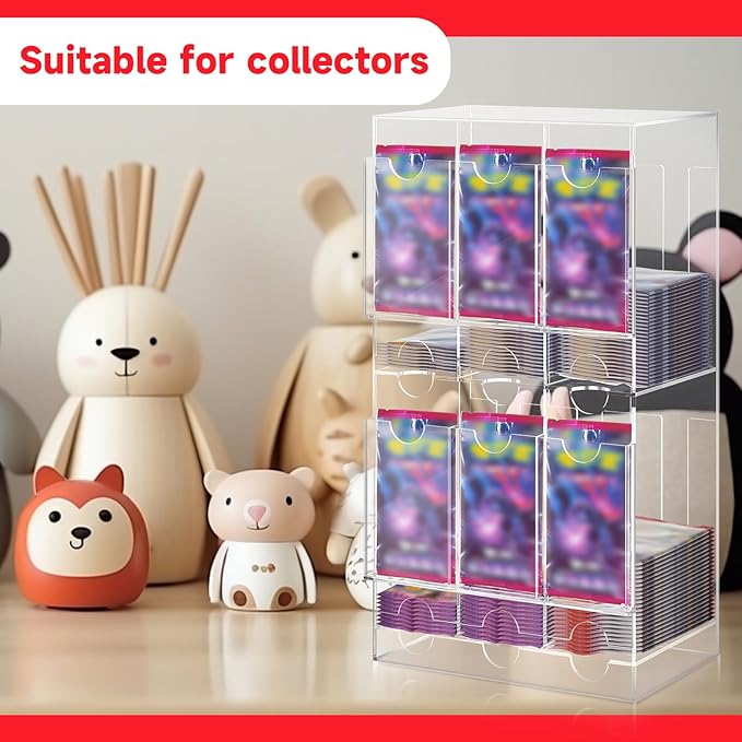 1 Pcs Acrylic Booster Pack Dispenser, Card Dispenser Storage and Organizer, for Trading Card, Booster Packs, Sports & More (Top and Bottom 6 Slots)