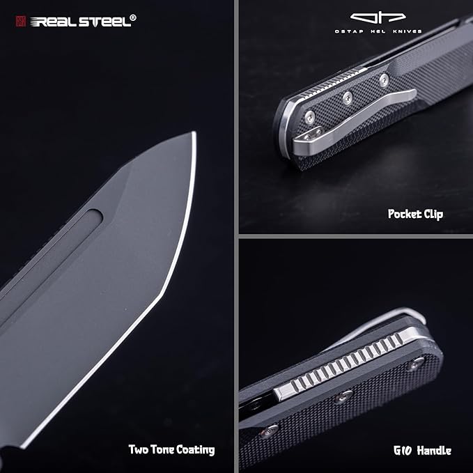 REALSTEEL G-Tanto Pocket Knife,Folding Knives,2.6" Nitro-V Blade,Double Detent Ball Slipjoint EDC,G10 Handle,2.2oz,Clip,Gift for Men Women Outdoor Indoor Daily Use Camping Hiking(Silver Black)