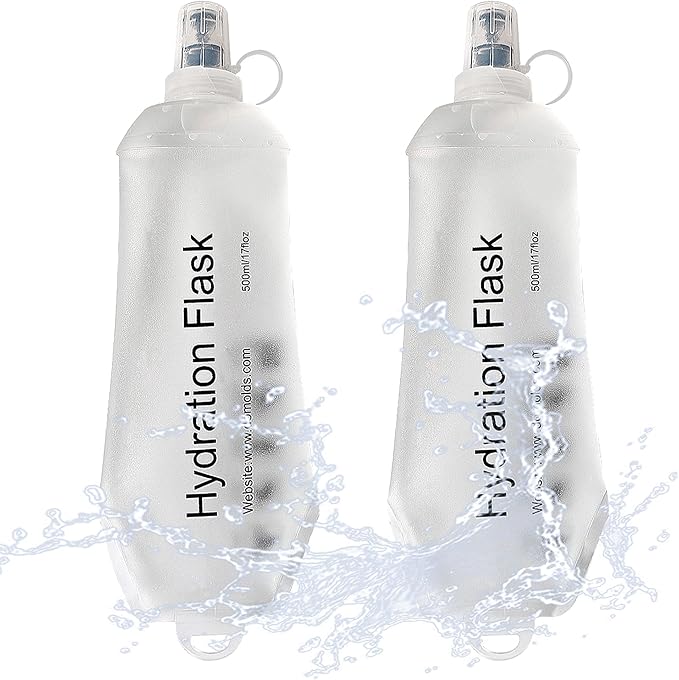 J.CARP 2Pcs 500ml Soft Flask Running Water Bottles, TPU Foldable Running Hydration Flask for Hydration Pack Cycling Hiking Climbing Outdoors Motorbike White