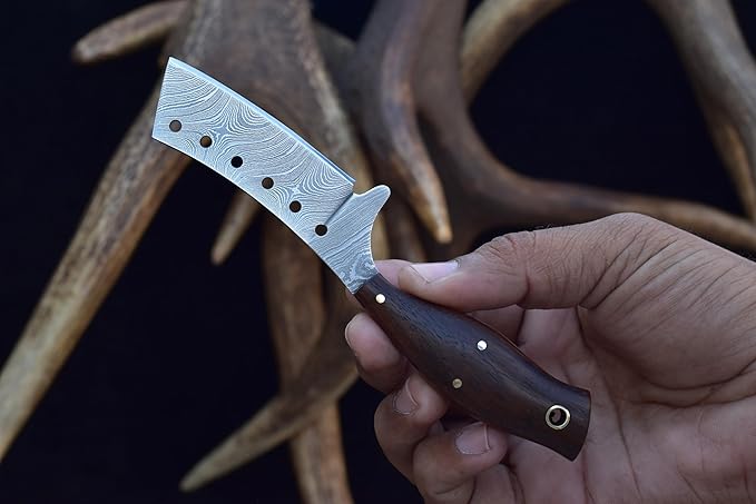 Knives Ranch Handmade High Carbon Damascus Steel Fixed Blade Knife ??6.25" Cowboy Ranch Knife with Rosewood Handle & Horizontal Carry Leather Sheath ??Hunting, Bushcraft, Camping, Survival, Scout Carry, EDC (3131-IRW)