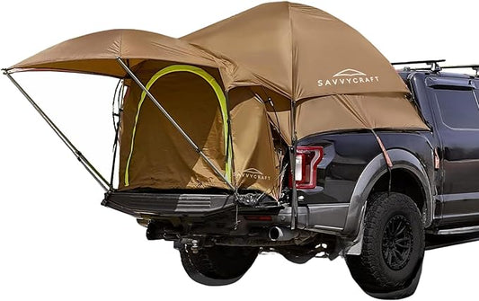 Savvycraft Pickup Truck Tent for Full Size and Mid Size Truck Short Bed and Long Bed, Waterproof P3000mm 2-Person Double Layer Truck Bed Camping Tent, Expandable Awning, Rainfly, Storage Bag Included