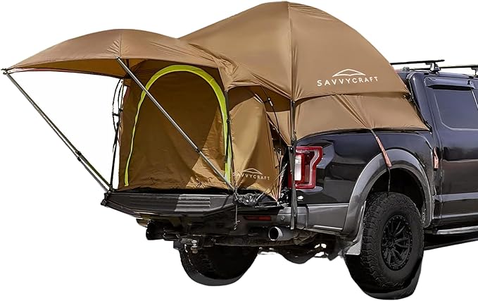 Savvycraft Pickup Truck Tent for Full Size and Mid Size Truck Short Bed and Long Bed, Waterproof P3000mm 2-Person Double Layer Truck Bed Camping Tent, Expandable Awning, Rainfly, Storage Bag Included