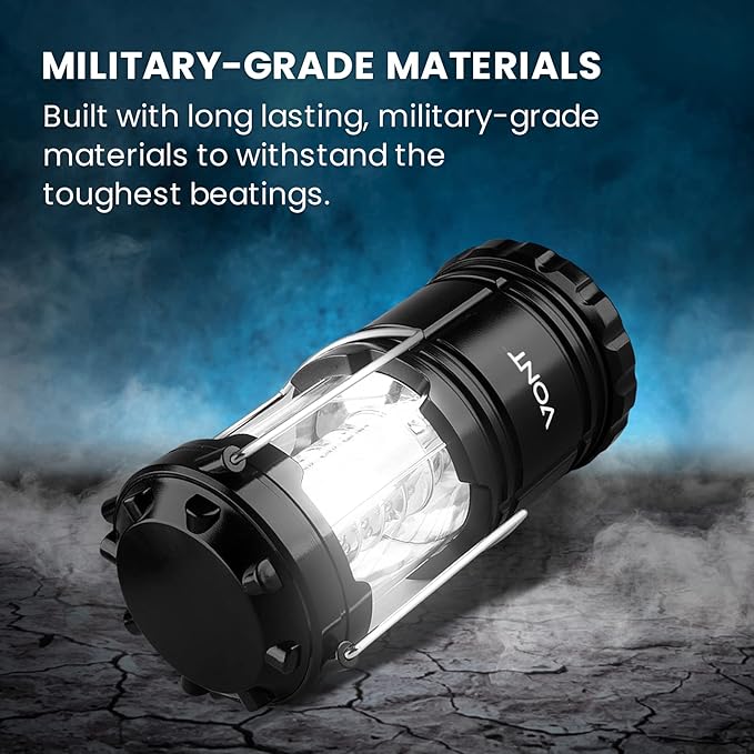 Vont LED Camping Lantern, LED Lanterns, Suitable Survival Kits for Hurricane, Emergency Light for Storm, Outages, Outdoor Portable Lanterns, Black, Collapsible, (Batteries Included)