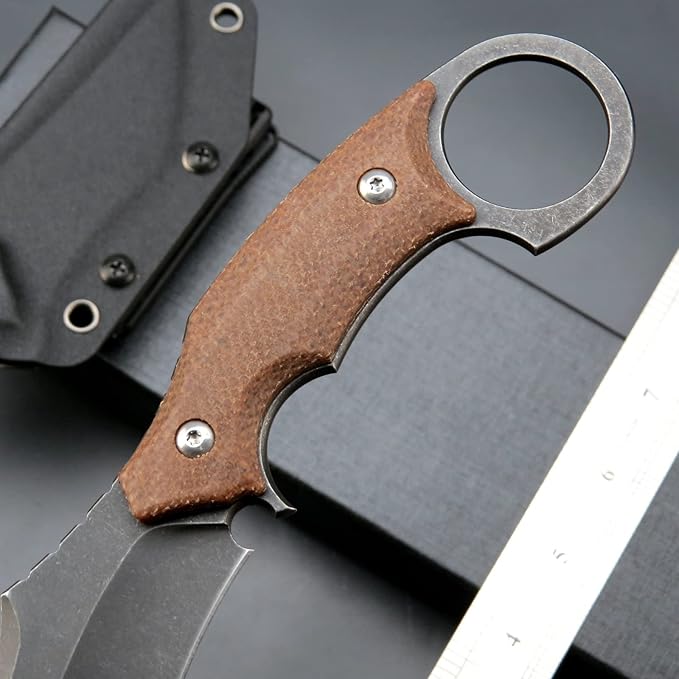 C1117 Fixed Blade Knife,D2 Steel Blade +Micarta Handle Outdoor EDC Survival Claw Knife with Kydex Sheaths(Brown) …