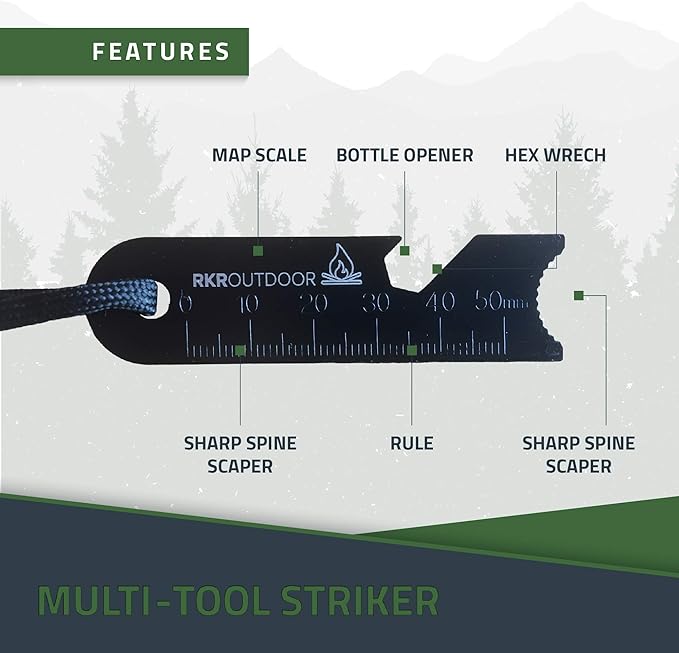 Ferro Rod Flint Fire Starter Kit with Handcrafted Wood Handle |5/16"- 3/8" Thick 12000-15000 Strikes |Survival Flint and Steel Rods with Multi-Tool Striker and Paracord Lanyard for Camping