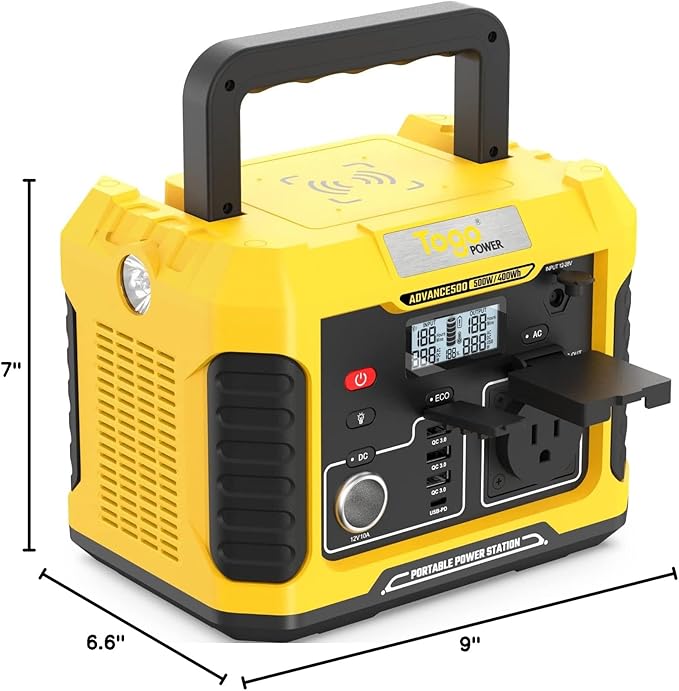 Togo POWER Portable Power Station ADVANCE600-560Wh LiFePO4 Battery 600W AC Outlet (Peak 1200W) - 0-80% in 60 Mins - Power Backup Outdoor Solar Generator for Camping, RV Trip, Outage