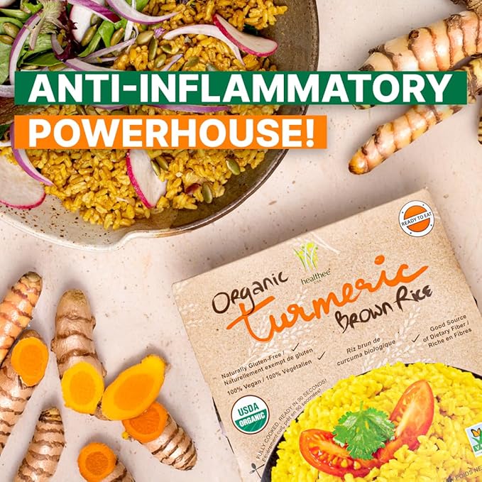 Healthee Organic Brown Rice, Gluten Free, Fully Cooked and Ready-to-Eat, USDA Certified Organic, GMO-Free, Microwaveable (Turmeric, Pack of 4)