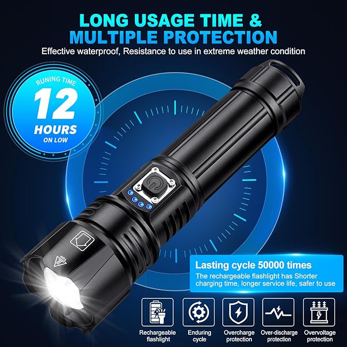 Cinlinso Flashlights High Lumens Rechargeable, 2 Pack 99,000 Lumens Super Bright LED Flashlight with 5 Modes, Waterproof Powerful Flash Light Multifunctional Flashlights for Home Emerge?Šcies Camping