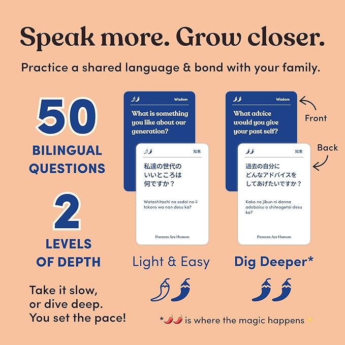 Parents Are Human, Relationship Cards, Get to Know Each Other Better, Parents, Families, Teens & Kids Relationship Building, Light & Deep Questions, 70 Questions & Activity Cards, English + Japanese