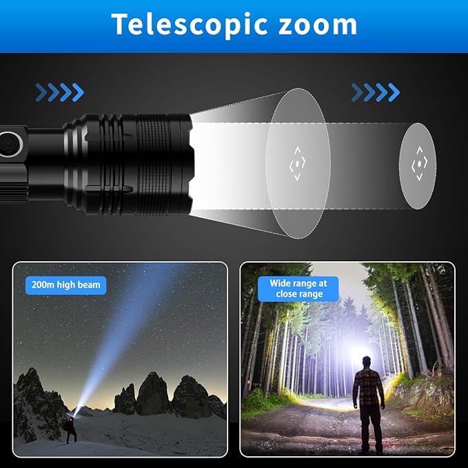 Rechargeable Flashlight, Tactical Flashlights 2000 High Lumens, USB C Bright Flashlights, 2 Pack Handheld LED Flashlight Rechargeable 5 Modes for Home,Camping, Police, etc